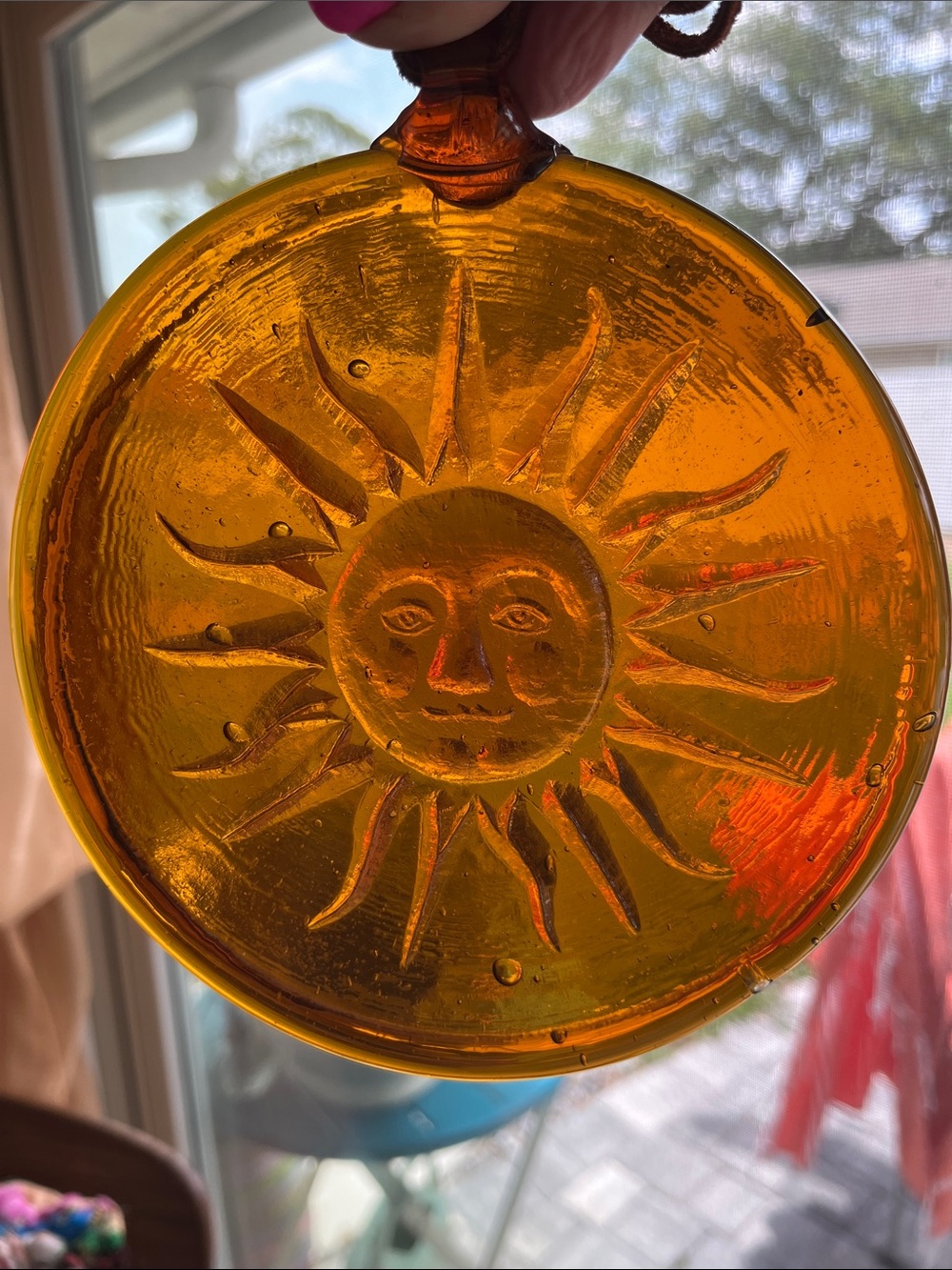 BLENKO Vintage Amber Sunface Glass Suncatcher / Wall Hanging - 6.25” Diameter